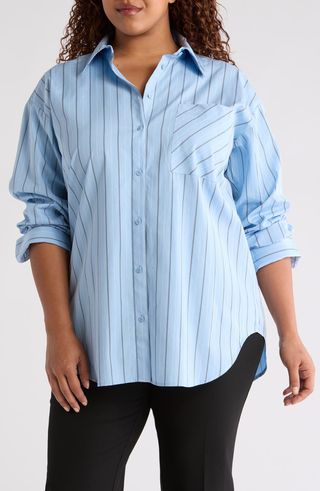 Stripe Cotton Poplin Button-Up Shirt