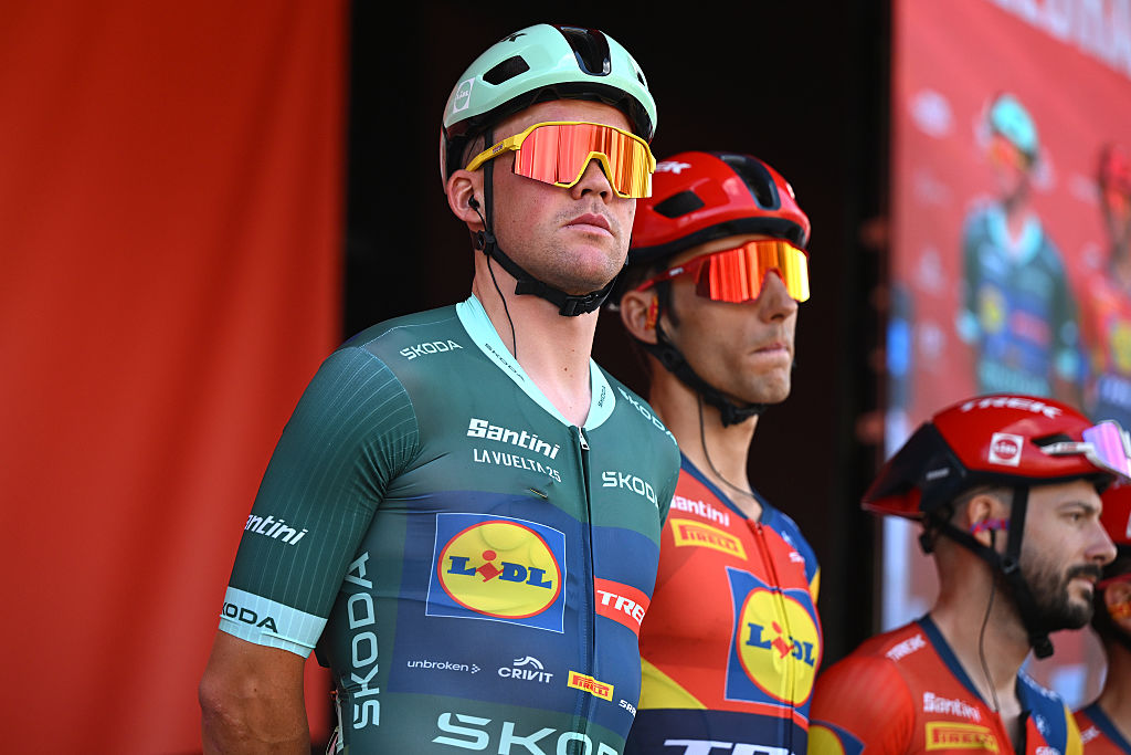 A VEIGA-VEGADEO, SPAIN - SEPTEMBER 07: Mads Pedersen of Denmark and Team Lidl - Trek - Green Points Jersey prior to the La Vuelta - 80th Tour of Spain 2025, Stage 15 a 167.8km stage from A Veiga-Vegadeo to Monforte de Lemos / #UCIWT / on September 07, 2025 in A Veiga-Vegadeo, Spain. (Photo by Dario Belingheri/Getty Images)