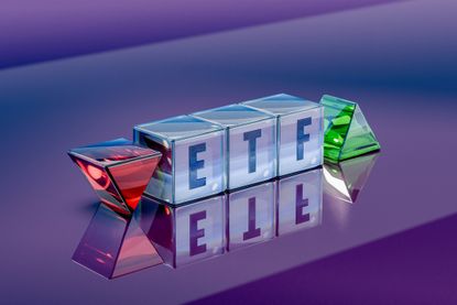 digital illustration of blocks spelling ETF (exchange traded fund)