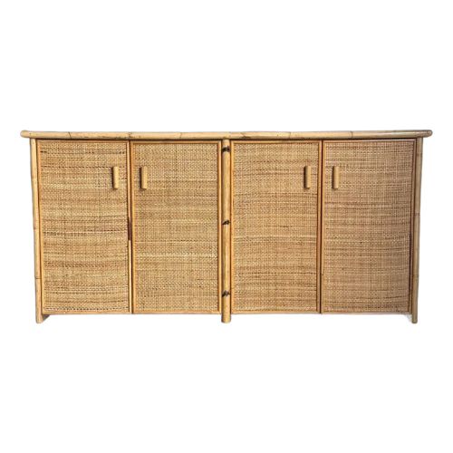 1980s Vintage British Colonial Style Bamboo Sideboard