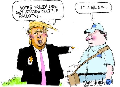 Political Cartoon U.S. Trump vote by mail fraud USPS
