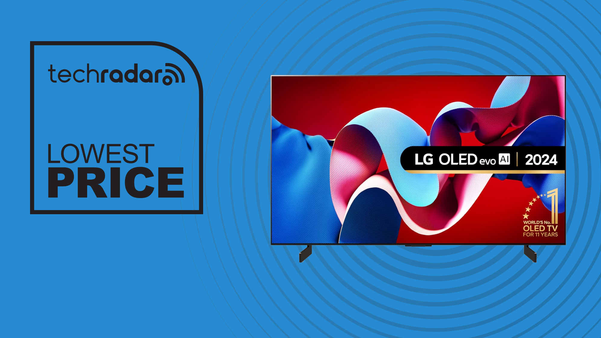 LG C4 OLED TV lowest price deal on blue background