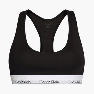bras vs bralettes a cut out of a classic Calvin Klein bralette in black and white