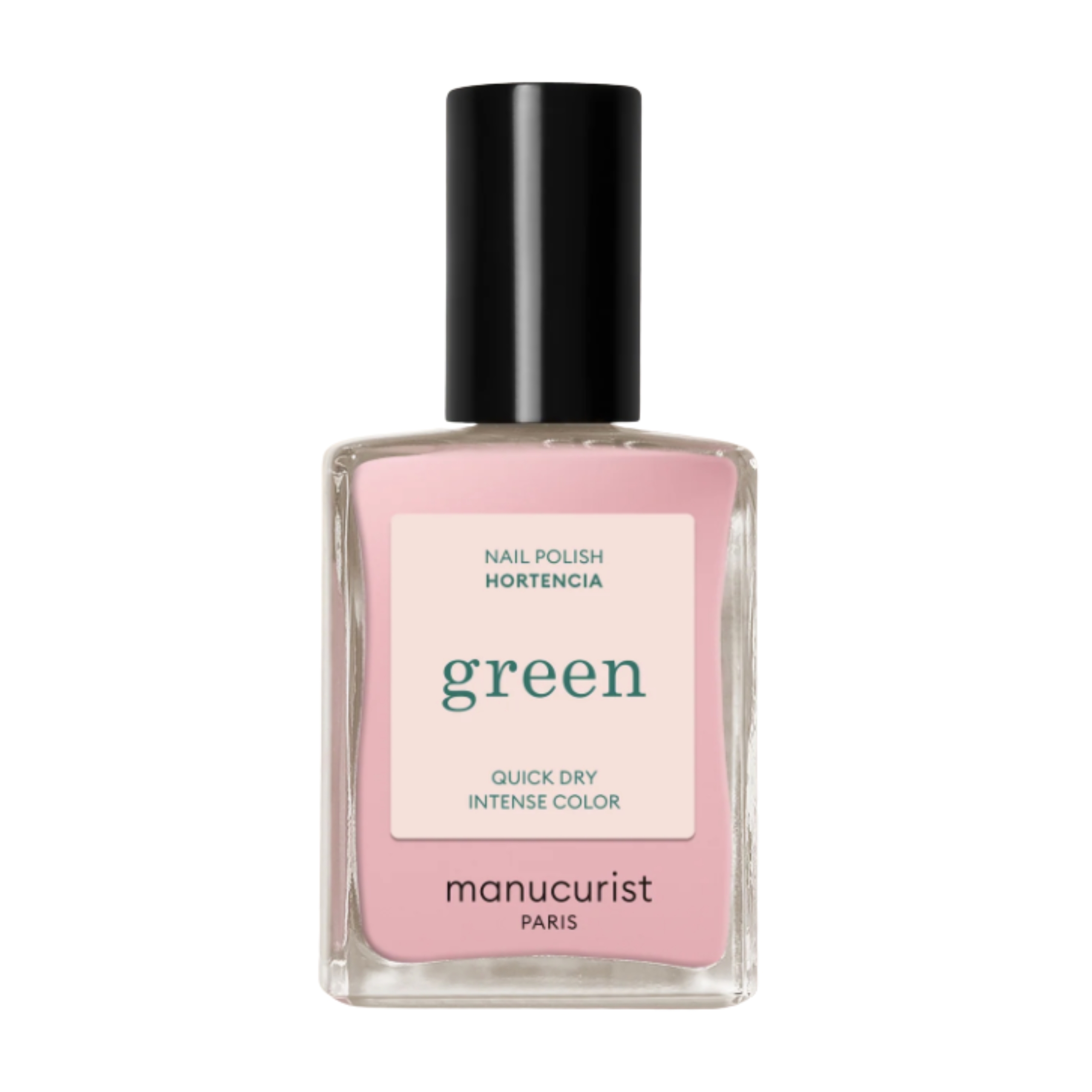 A product shot of Manucurist Green Nail Polish in Hortencia, on a white background