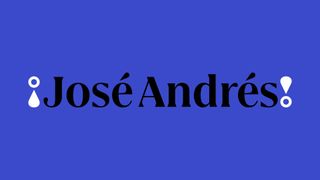 brand work by Mucho - logo for Jose Andres, black type on a blue background with white exclamation marks at either end of Jose Andres