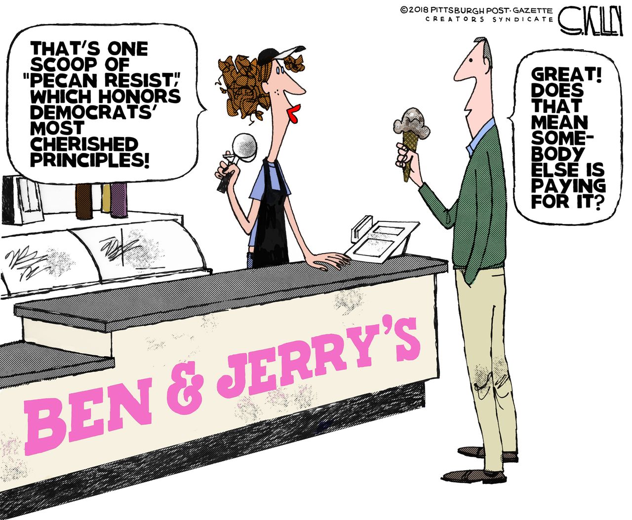 Political cartoon U.S. Ben &amp;amp;amp; Jerry&amp;#039;s ice cream flavor Pecan Resist Democrats