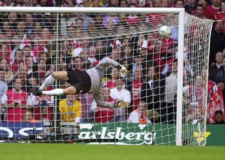 Chelsea goalkeeper Carlo Cudicini fails to stop Ray Parlour's strike in the 2002 FA Cup final - with Arsenal going on to win 2-0.