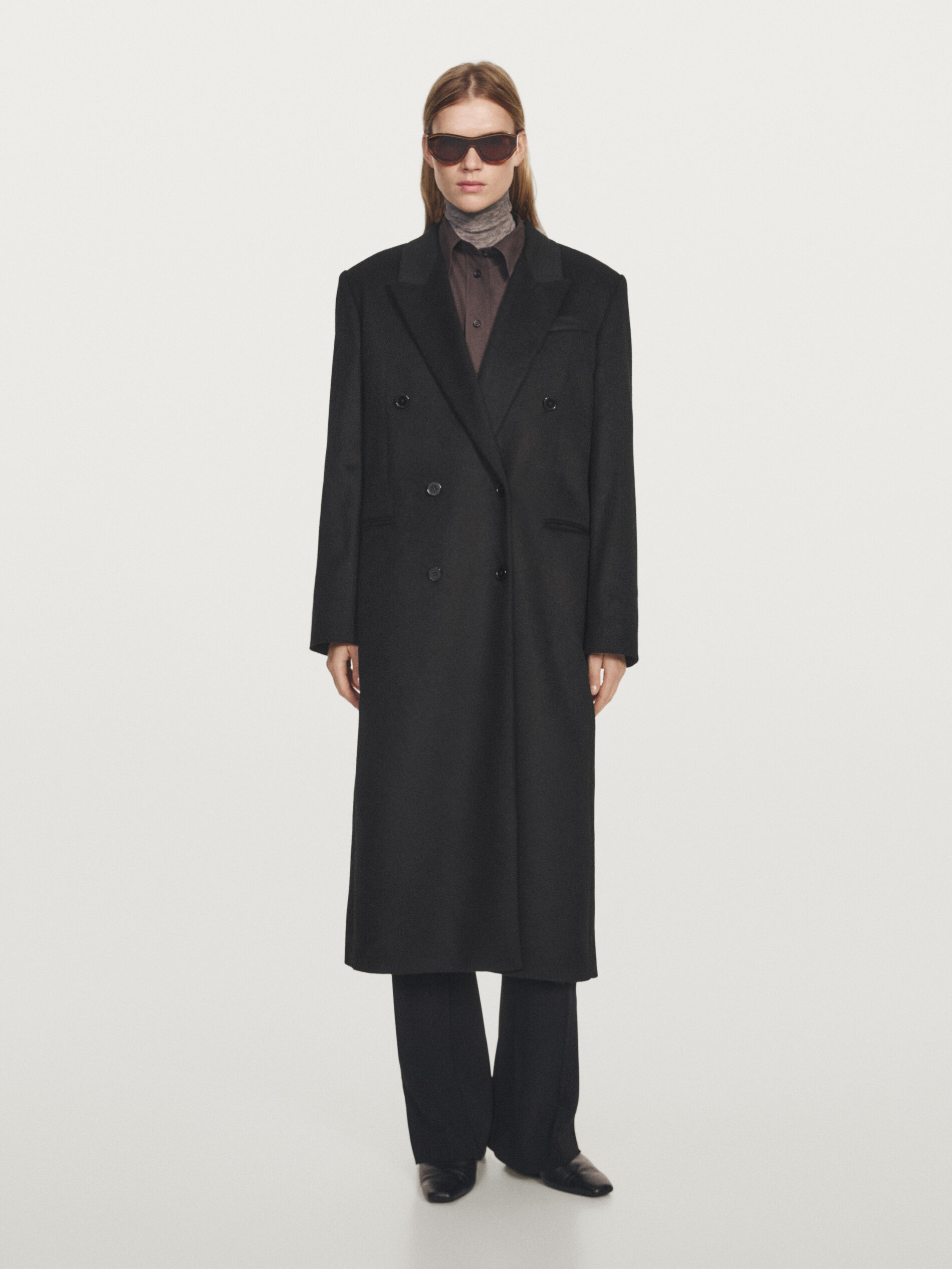 Long Double-Breasted 100% Wool Coat