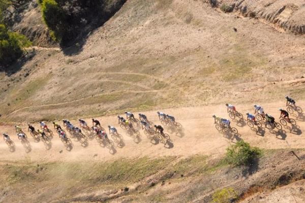 an arial shot of the riders