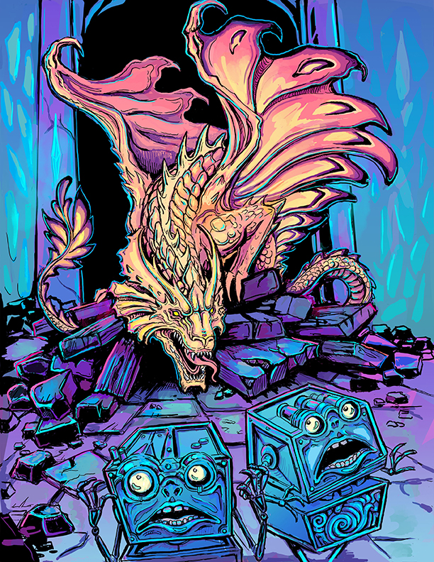 Dungeons and Dragons; art of colourful dragons
