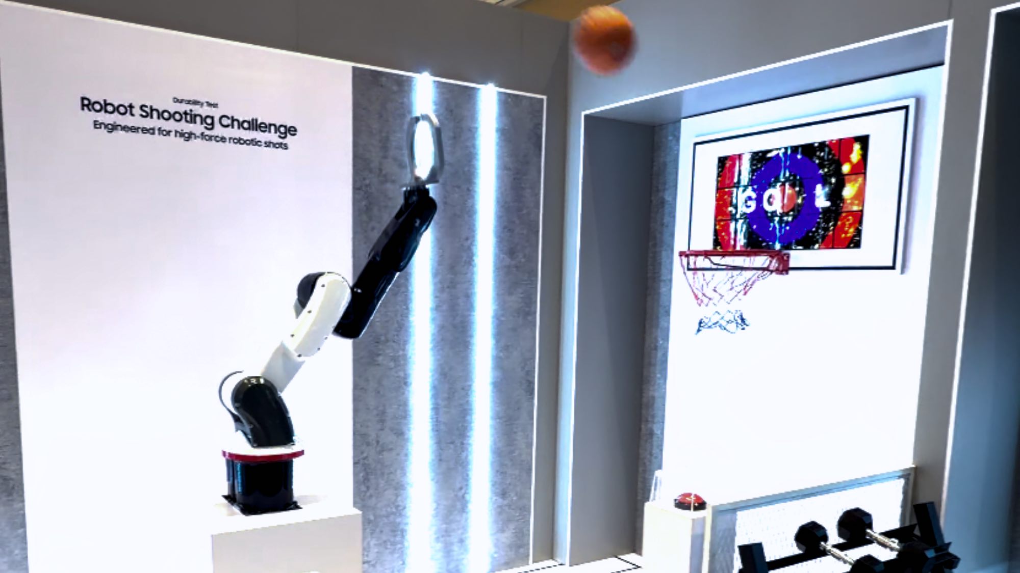 Samsung Display robot throwing basketball at OLED panels