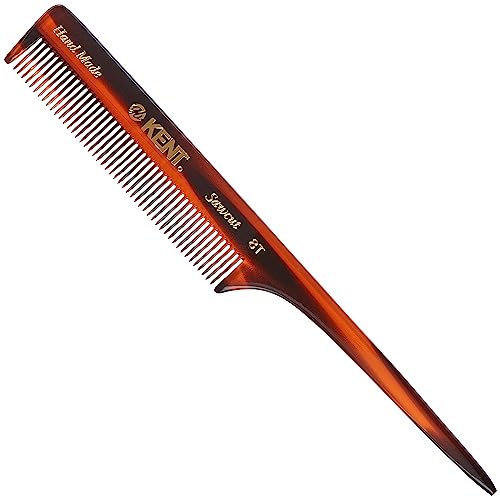 Kent Handmade 190mm Tail Comb a 8t &amp;ndash; Hand-Sawn Cellulose Acetate Comb for Fine Hair, Precision Sectioning, Smoothing &amp;amp; Styling