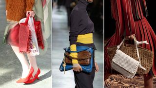 The fall 2024 bag trend of double bags at Undercover, Fendi, and Bottega Veneta