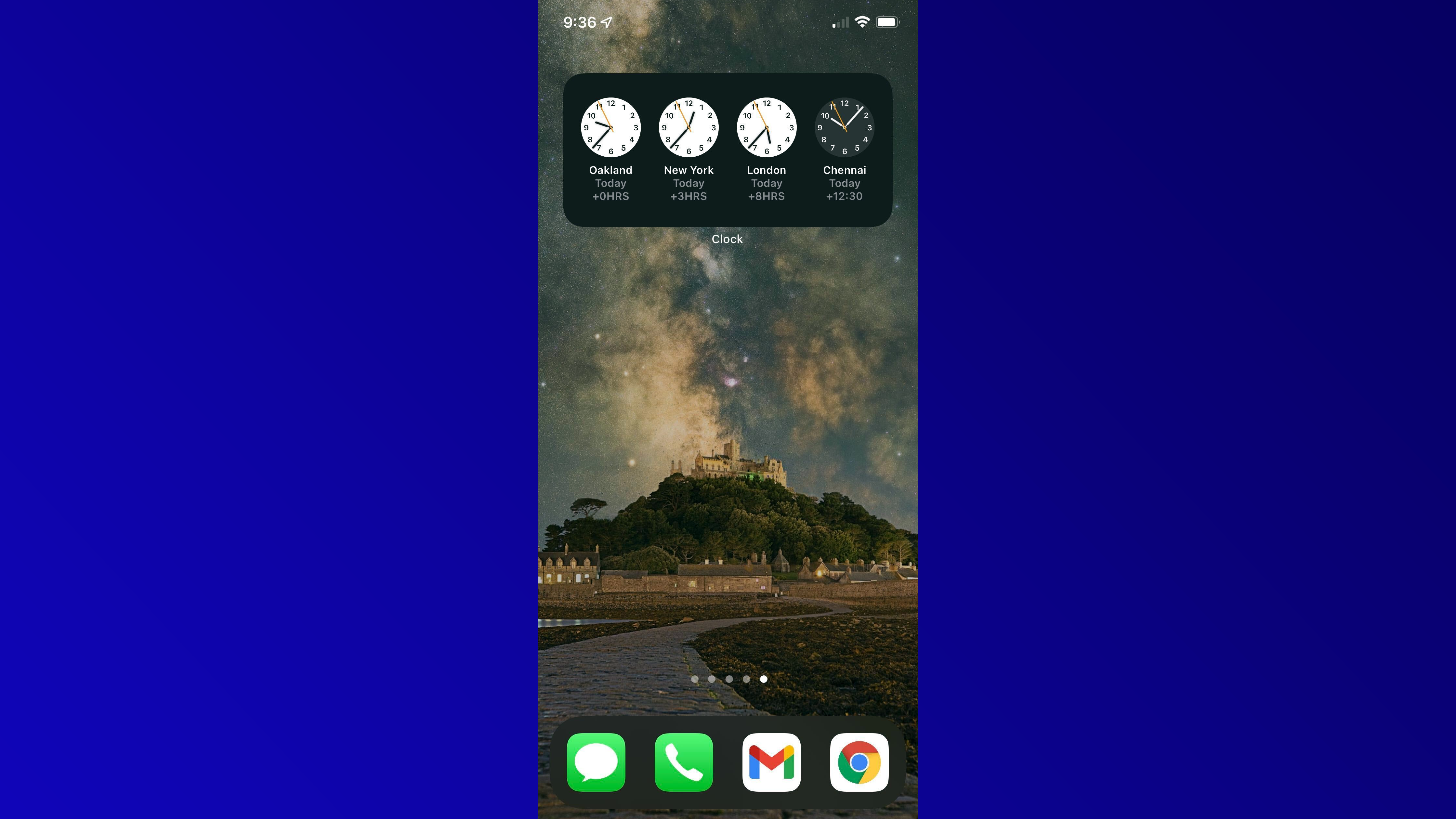 Widget Relógio Mundial do iOS 15 na tela inicial