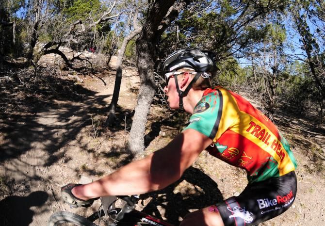 A ride cornering on one of the uphill switchbacks
