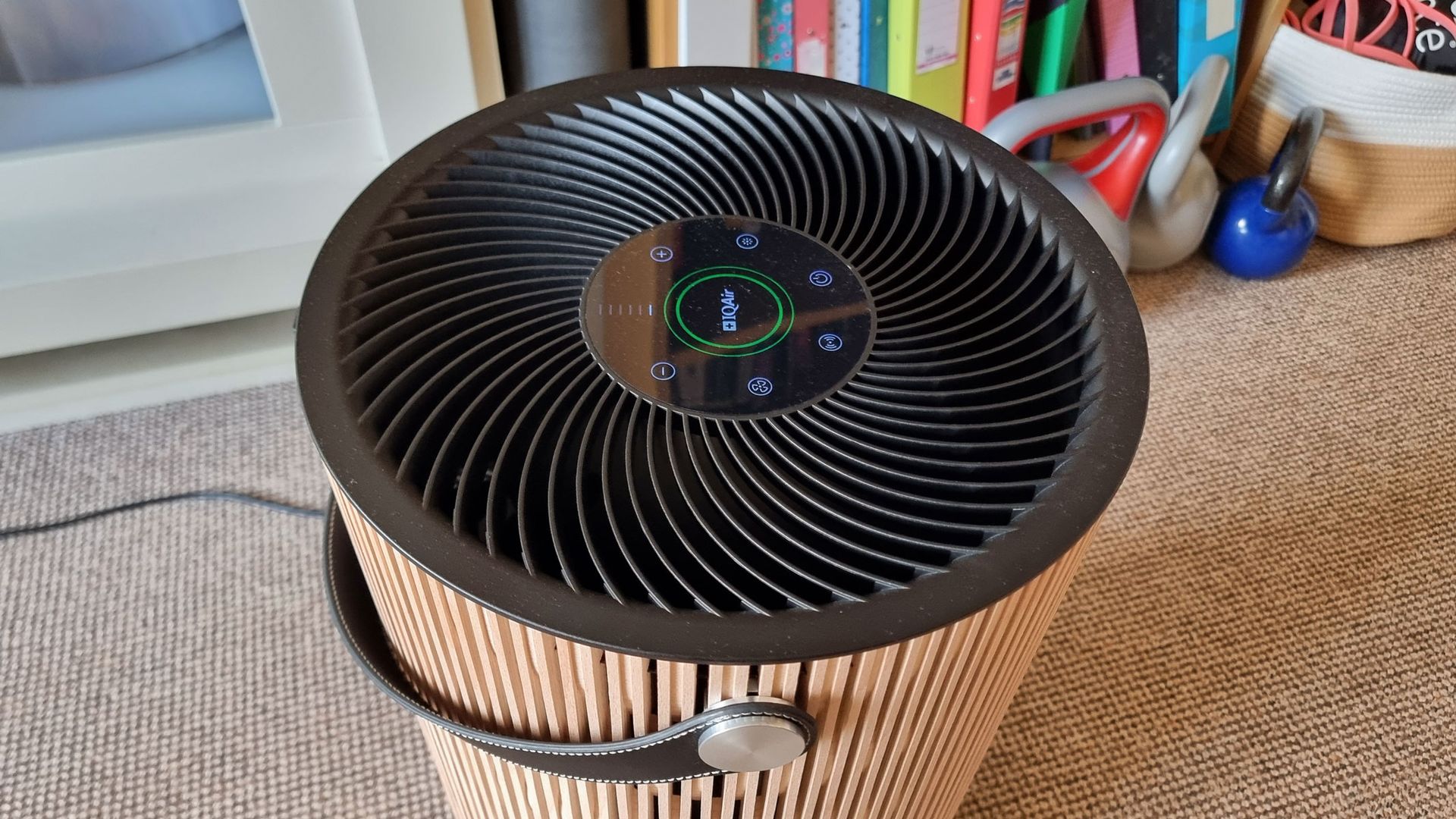 A picture of the IQAir Atem Earth air purifier, a view from the top