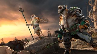 A tiger warrior clawspeaker and a sawai both roar into the air