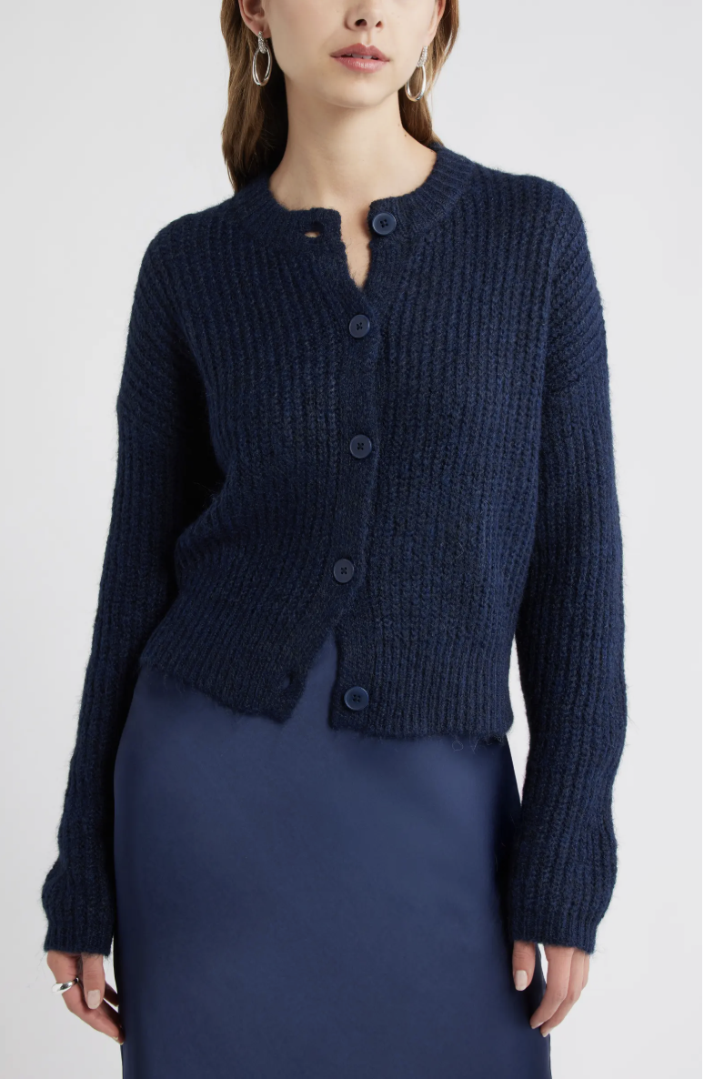 Open Edit, Fuzzy Crewneck Cardigan