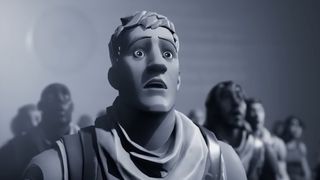 Black and white shot of stunned Fortnite character