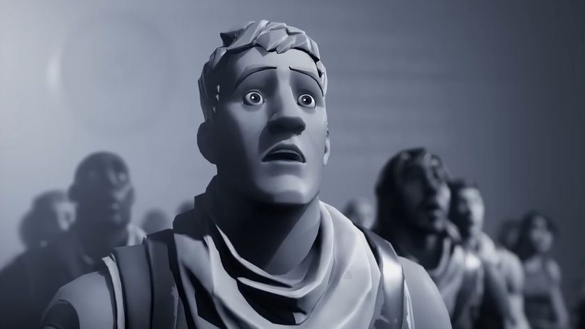 Black and white shot of stunned Fortnite character