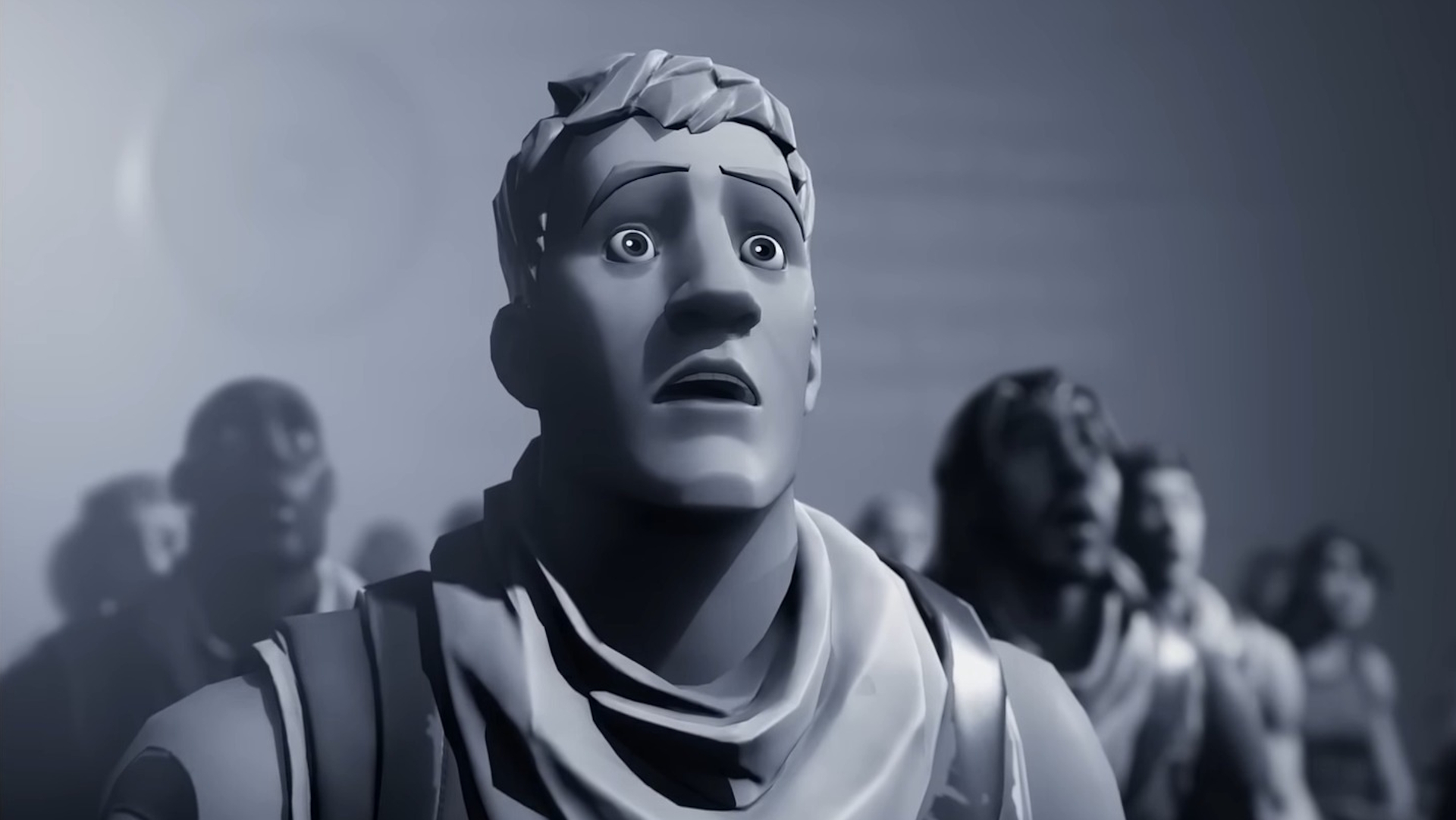Black and white shot of stunned Fortnite character