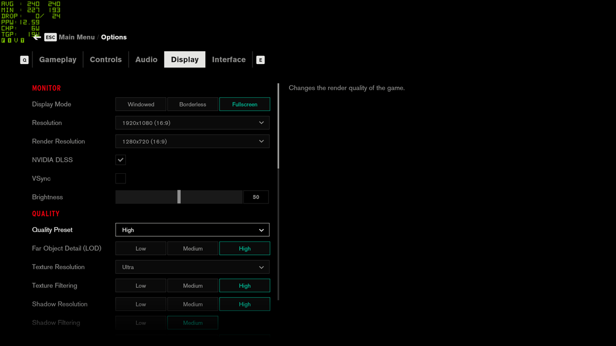 Control graphics settings