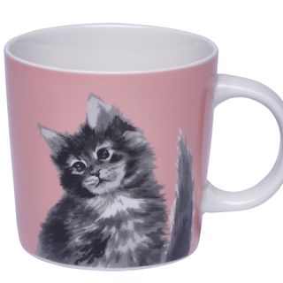 pink colour cat mug with white background
