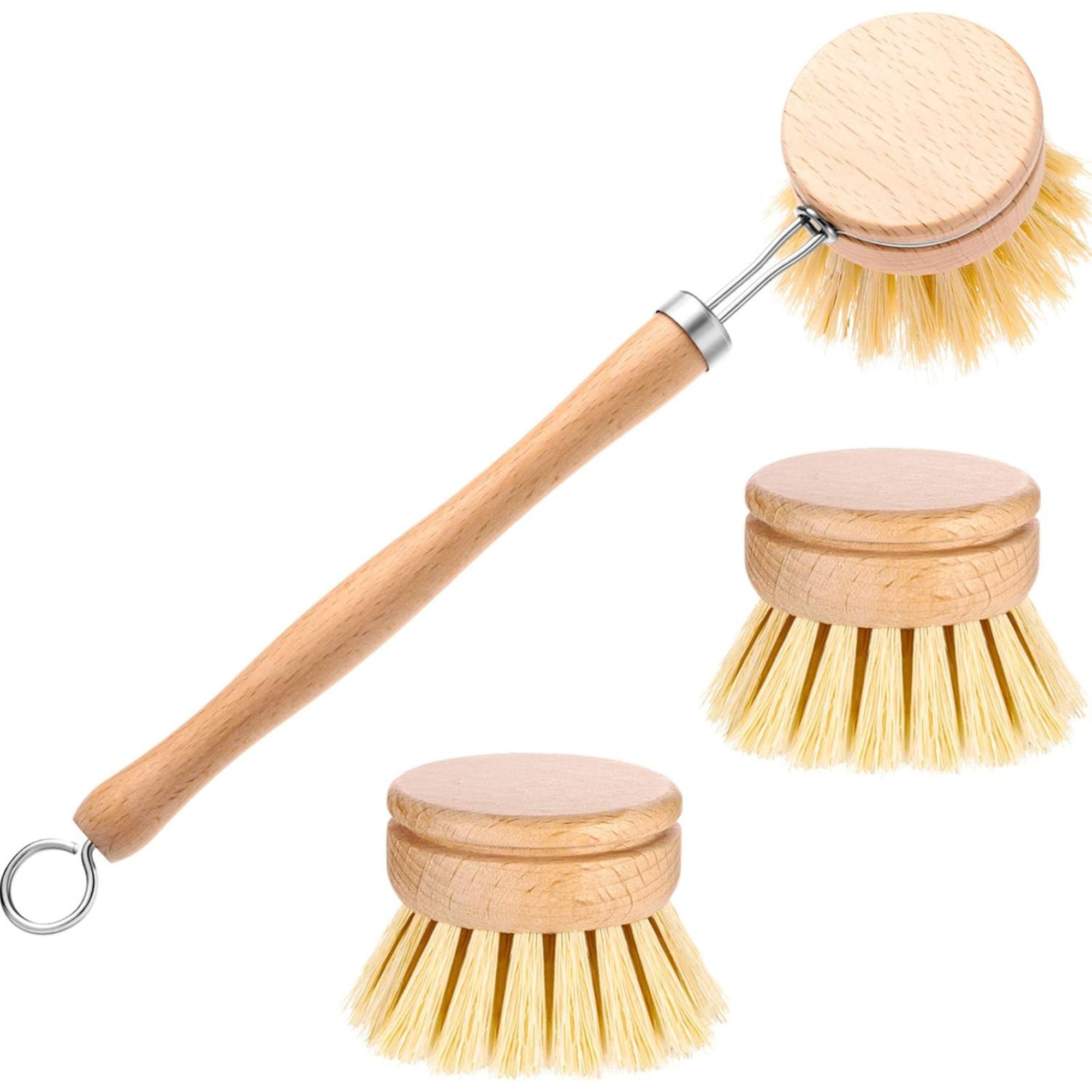 Dish Brush with Beechwood Handle with 2 Replacement Heads