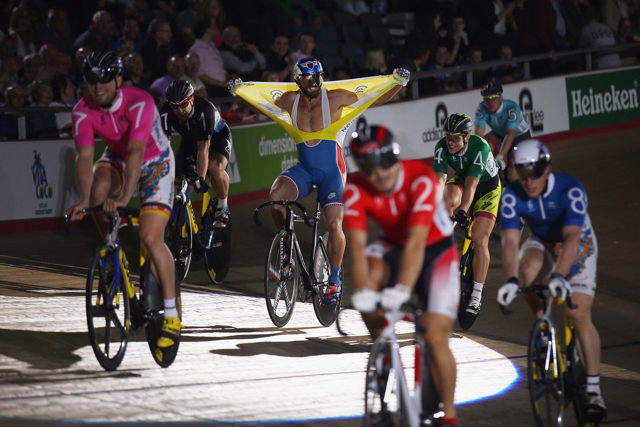 Nate Koch of the USA vents his emtions after the Keirin