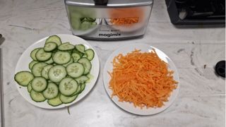 Magimix 4200XL Food Processor finished slicing cucumber and grating carrot