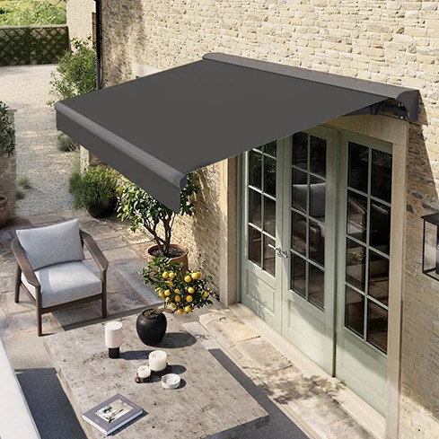 247 blinds solis open cassette awning in dark grey