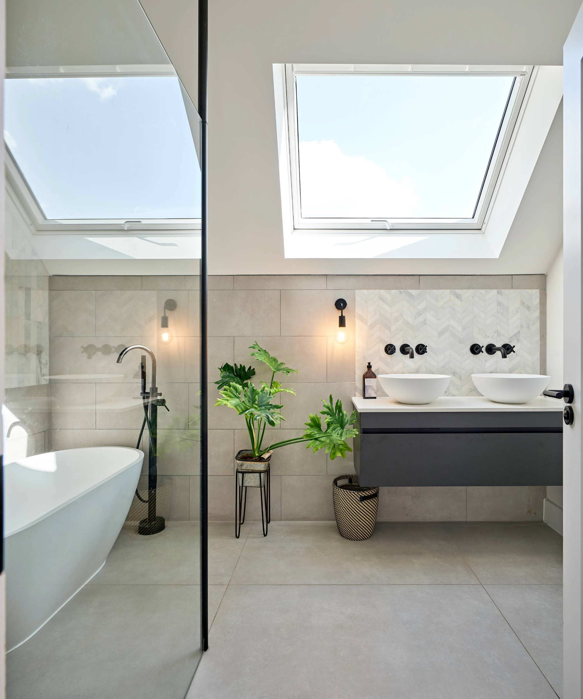 Bathroom with rooflight bathroom window idea
