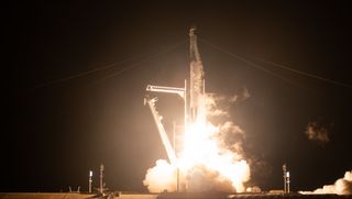 A SpaceX Falcon 9 rocket carrying the company's Crew Dragon spacecraft is launched on NASA’s SpaceX Crew-1 mission to the International Space Station with NASA astronauts Mike Hopkins, Victor Glover, Shannon Walker, and Japan Aerospace Exploration Agency astronaut Soichi Noguchi onboard, Sunday, Nov. 15, 2020, at NASA’s Kennedy Space Center in Florida.