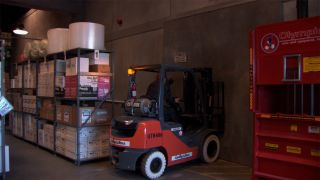 The Office Dwight drives forklift into wall
