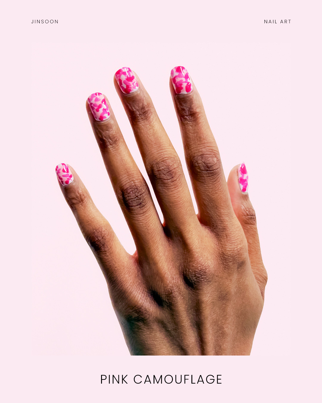monochrome pink camo nails
