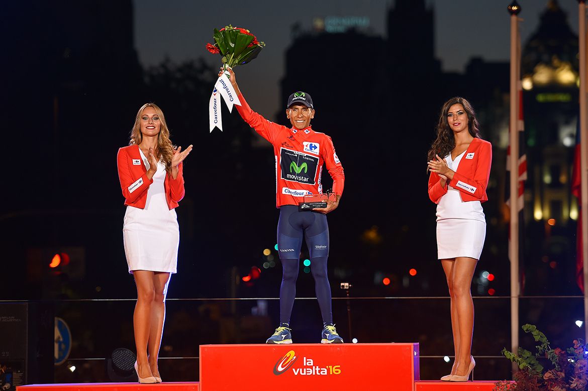 Nairo Quintana (Movistar) on the final Vuelta podium