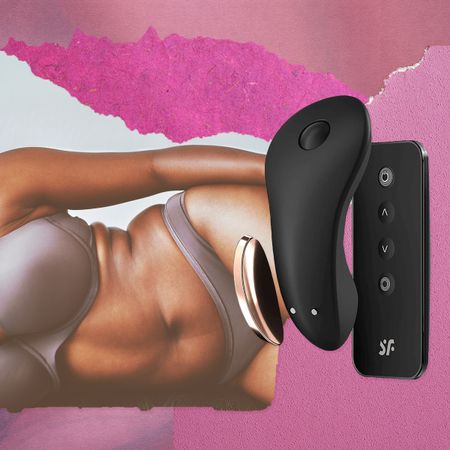 collage of woman with vibrating panty vibrator