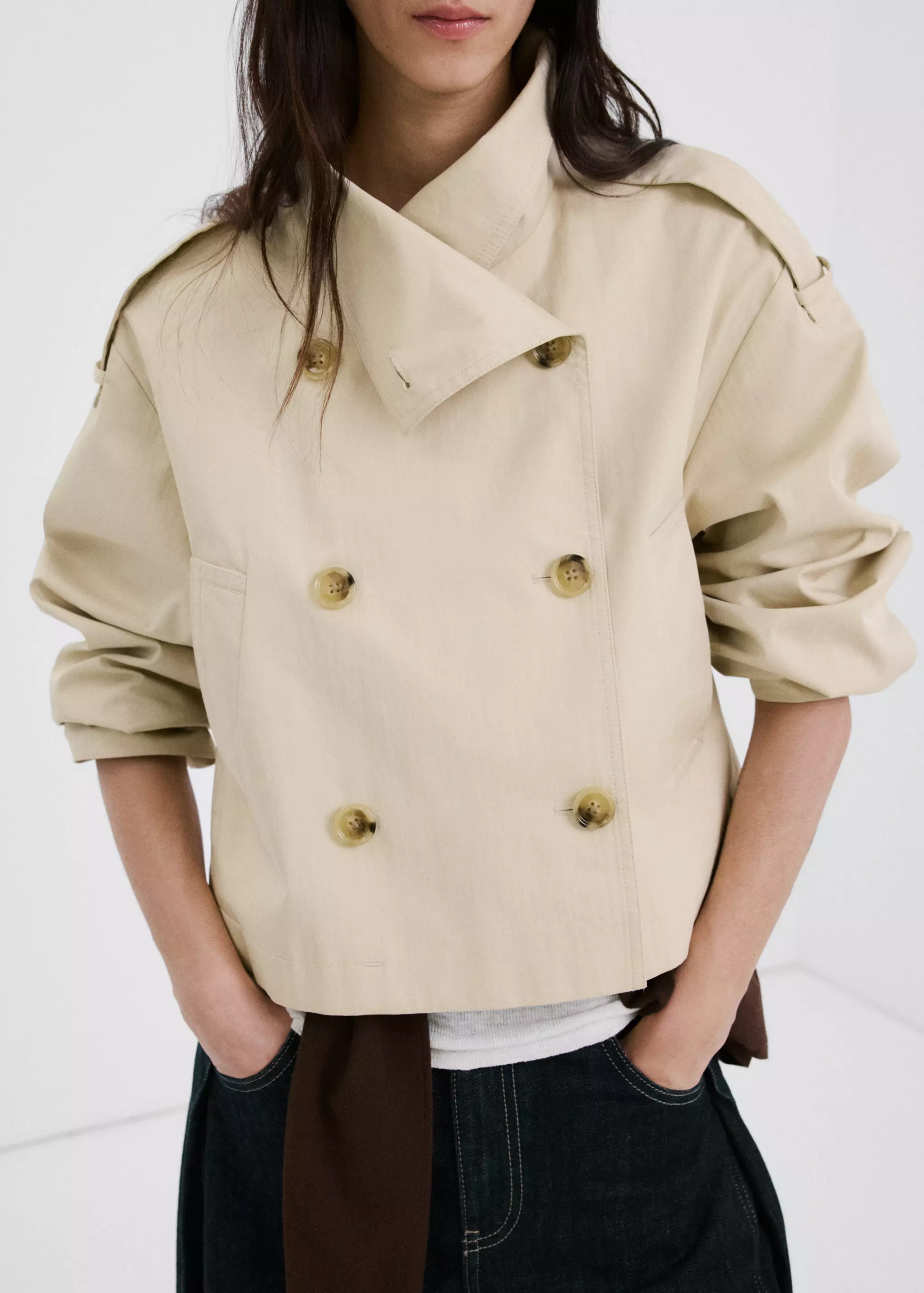 Funnel Neck Cropped Trench Coat - Women | Mango United Kingdom