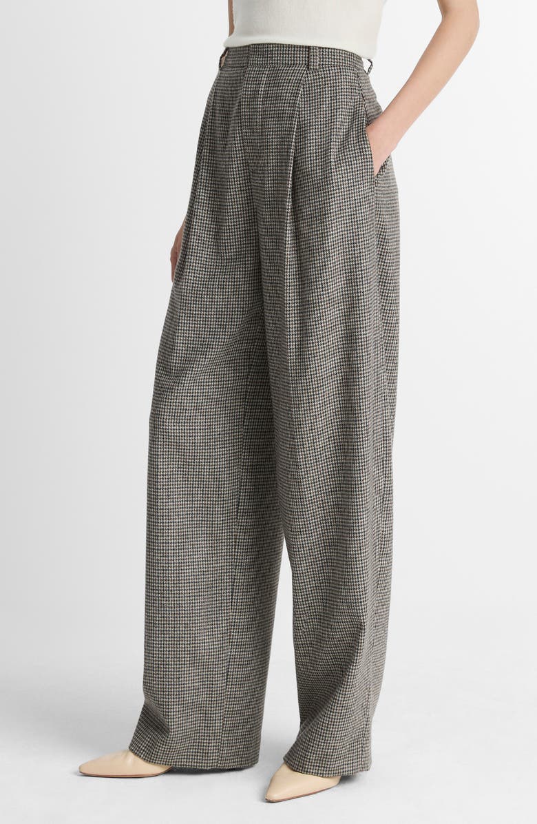 Wool Blend Houndstooth High Rise Trousers