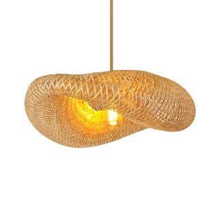 Ajaylah Farmhouse Woven Bamboo Pendant Lighting Fixtures, Adjustable Vintage Rustic Rattan Ceiling Hanging Light