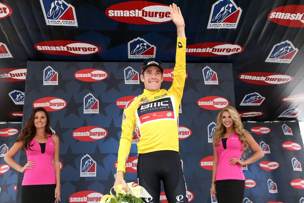 Brent Bookwalter (BMC) waves from the podium