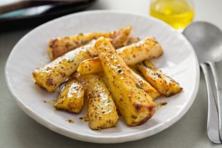 Roast parsnips on a plate