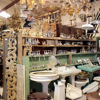 reclamation yard with sinks statement lights and wash basins