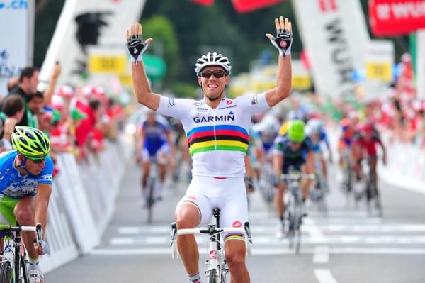 Thor Hushovd (Garmin-Cervelo) wins stage 4 of the Tour de Suisse