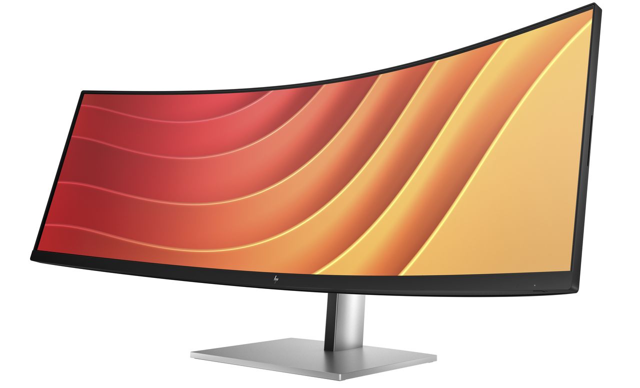 The HP E45c 45 inch curved monitor on a white background