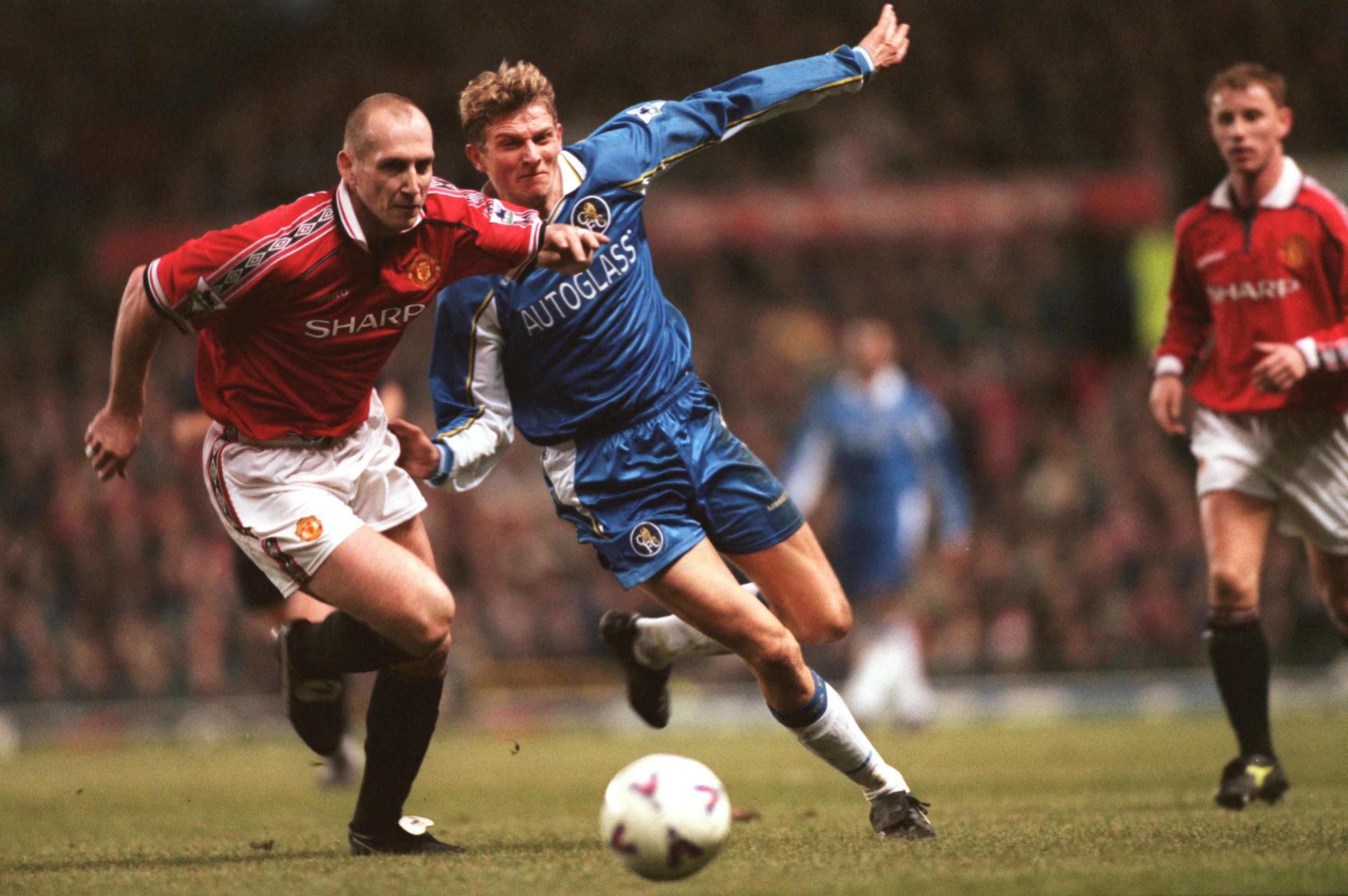 Jaap Stam playing for Manchester United against Chelsea, 1998