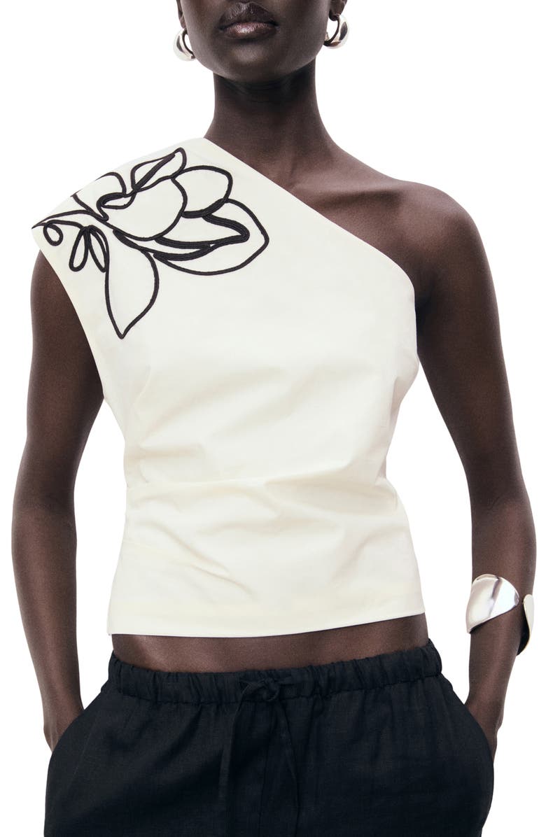 Floral Embroidery One-Shoulder Cotton Top