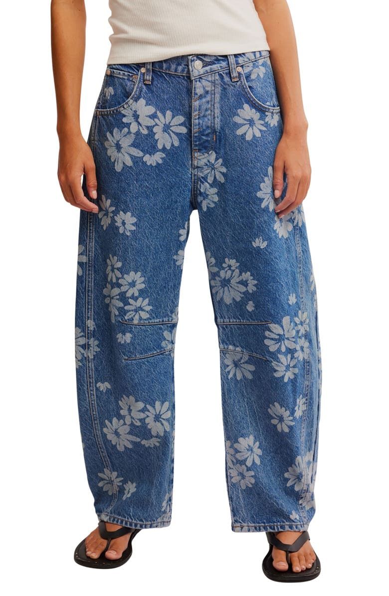 Good Luck Floral Print Barrel Jeans