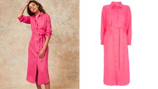 Mint Velvet Pink Linen Midi Shirt Dress