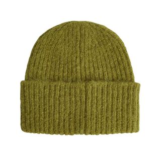 flat lay image of green wool hat